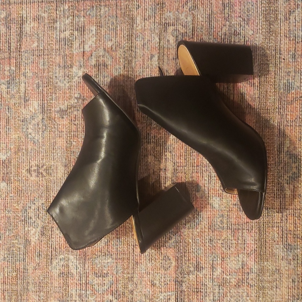 Black Heeled Peep Toe Slides